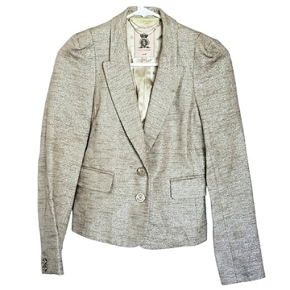 7492 * Juicy Couture Mica Metallic Blazer Jacket Silver Size S - Picture 1 of 14
